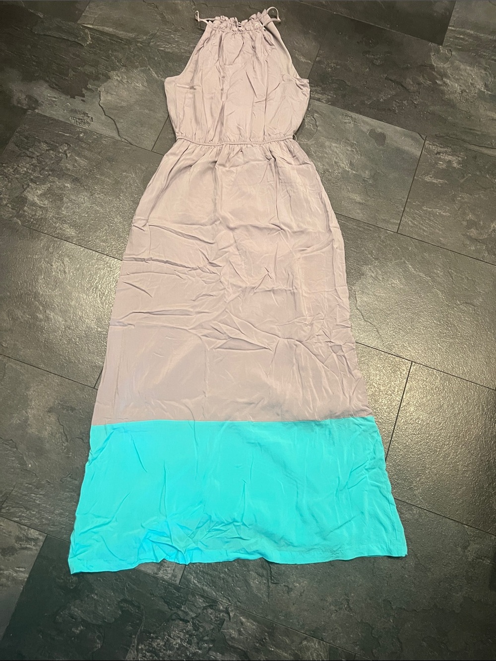 Olive and Oak Two-Tone Halter Maxi Dress in grey and Aqua
